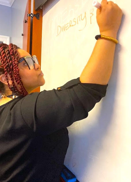 Yolanda at the whiteboard